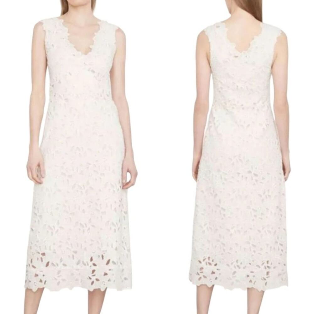 Ivory Lace Midi Dress V Neck Sheath Cottagecore Romantic Summer Event, 6 NWOT - Picture 4 of 7